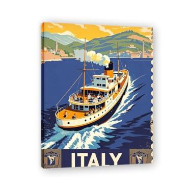 Imagem de Impressão em tela vintage de viagem marítima italiana desgastada - Carimbo de papel envelhecido 60 x 78 cm