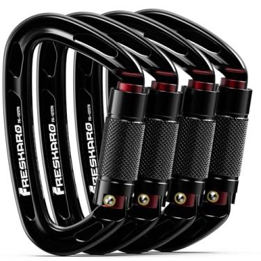 Imagem de FresKaro Mosquetão De Escalada, Resistente, Com Trava Automática, Giratória, Para Bombeiro, Rapel, Caça, Academia, Mosquetões 25 Kn Certificação Uiaa Ce, 4 Polegadas, Preto, Pacote