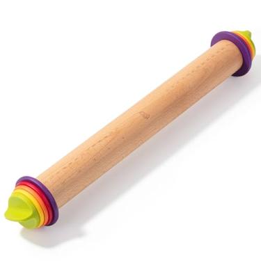 Imagem de Bamboo Land - Rolo de massa ajustável de precisão - Espessura consistente e uniforme para resultados perfeitos de cozimento, rolo de massa francês de madeira multicolorido