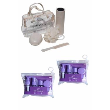 Imagem de Kit Viagem Saboneteira Porta Escova Necessaire e 10 Frascos