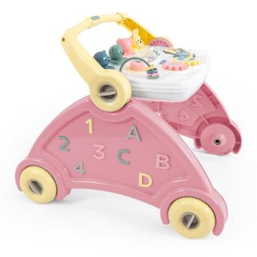 Imagem de Andador Didático Infantil 3 em 1 Musical – Brinquedo Educativo para Bebês com Som de Animais, Base Lavável, Atividades Motoras e Alça para Apoio – A Partir de 6 Meses (picolor rosa)