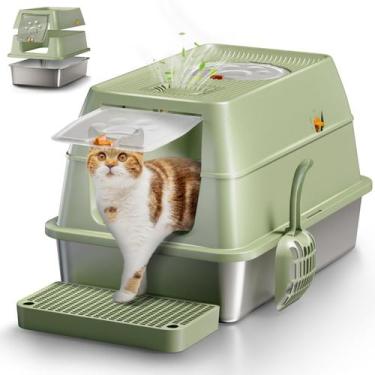 Imagem de Caixa sanitária para gatos Eosarcu em aço inoxidável XL com tampa verd