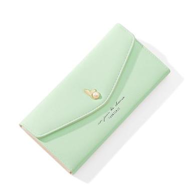 Imagem de WYUYIWH Carteira feminina, grande capacidade, três dobras, multicartões, carteira clutch para telefone, talão de cheques, bolsa de moedas com zíper (off-white), Verde