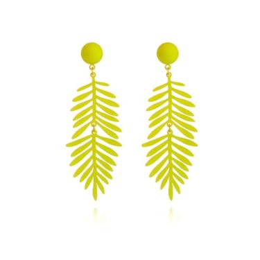 Imagem de Brincos femininos de folha de palmeira com pingente de folha de palmeira brincos boho longos pendurados verde tropical planta declaração brinco gota amante da natureza joias modernas, One Size, Metal,