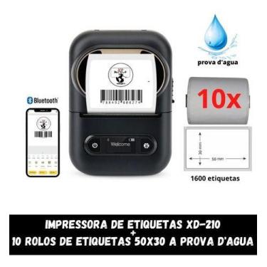 Imagem de 1 Impressora Xd-210 + 10 Rolos Etiquetas 50x40 Prova D'água - XD Mega,