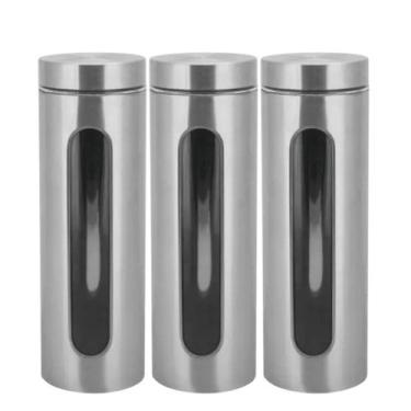 Imagem de Kit 3 Pote Porta Mantimento em Inox com Visor de Vidro Em Casa Tem 1,8
