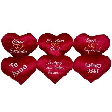 Imagem de Almofada Coracao Pelucia Vermelho Cesta Frases Presente 20cm