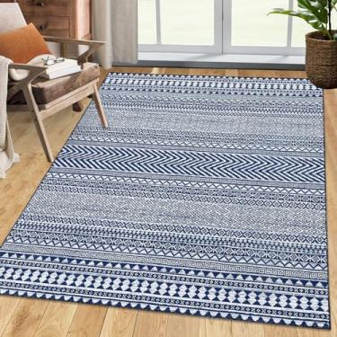 Imagem de dainslef Tapete lavável, tapetes de área de 10 x 15 cm para sala de estar, azul-marinho, neutro, moderno, geométrico, antiderrapante, macio, contemporâneo, tapete baixo para dormitório, hóspedes, sala