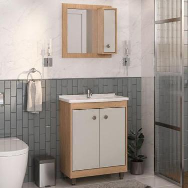 Imagem de Armário de Banheiro Carvalho 3 Portas com Espelho Nature - Ozini Móvei