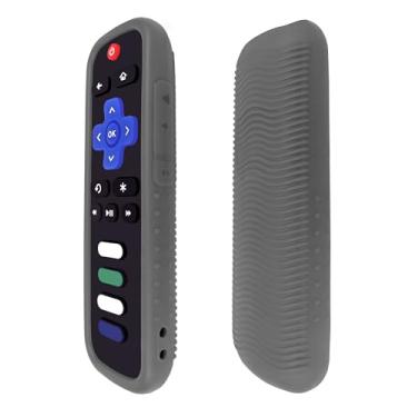 Imagem de Capa protetora universal de silicone para controle remoto Roku Voice – à prova de choque, poeira e lavável – serve na maioria dos modelos de controle Roku da TCL Smart TV (cinza)