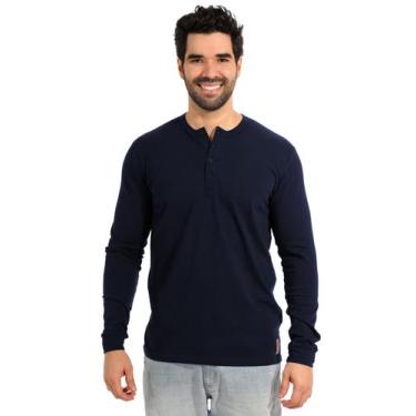 Imagem de Blusa Masculina Anistia Manga Longa Henley Botões Marinho, Azul marinh
