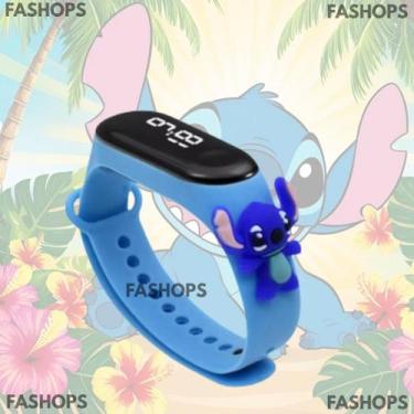 Imagem de Kit 10 Relógio Digital Led Infantil Prova D'água Stitch Azul Rosa Cria