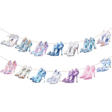 Imagem de Banners de festa de salto alto de cristal 2 peças de sapatos de cristal decorações de aniversário de vidro salto alto faixas recortadas tema de maquiagem decoração de festa para menina princesa