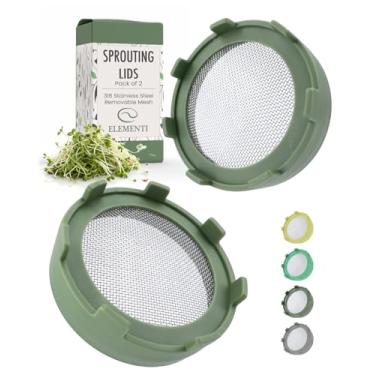 Imagem de Elementi Kit de cultivo de brotos para potes de boca larga, conjunto de 2 tampas de germinação para alfafa orgânica e brotos de feijão mungo, tampa de filtro de tela de malha de aço inoxidável 316