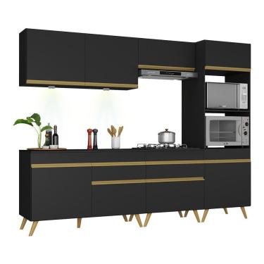 Imagem de Armário De Cozinha Completa 252cm Com Leds Veneza Up Multimóveis V2035 Preto/dourado Preto/dourado