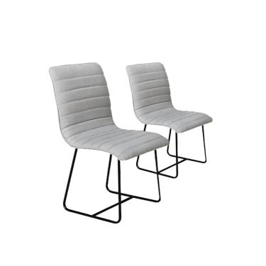 Imagem de Conjunto 2 Cadeiras Cristal Sala De Jantar Em Linho Cinza E Metal Preto