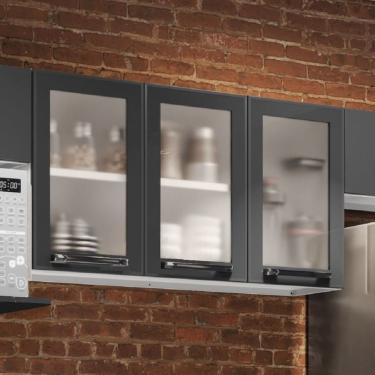 Imagem de Armário 105Cm 3 Portas De Vidro Florença Itatiaia Grafite/Branco