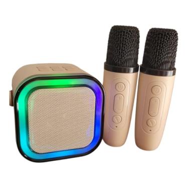 Imagem de Caixa de Som Bluetooth com Karaokê – Acompanha 2 Microfones – Som Potente e Bateria Recarregável (Bege)