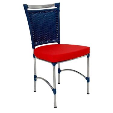 Imagem de Cadeira Em Alumínio E Fibra Sintética Jk Cozinha Edícula Azul Dark E Vermelho