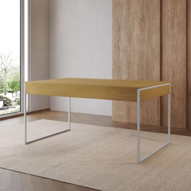 Imagem de Mesa Jantar Industrial Retangular Canela 137X90Cm Base Ferro Branco Cor: Canela