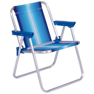 Imagem de Cadeira De Praia Alta Infantil Cores Dobrável Alumínio Mor Cor:azul Azul