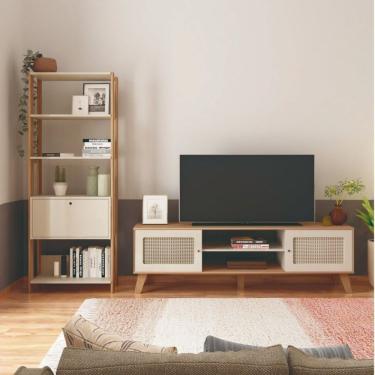 Imagem de Conjunto Sala De Estar Rack 2 Portas Com Estante Match Carvalho/off White