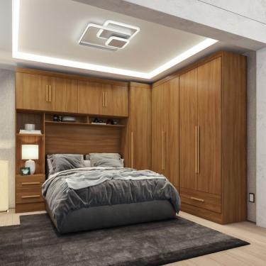 Imagem de Quarto Modulado Casal Completo 4 Peças 5 Portas 4 Gavetas Com Maleiro Smart Plus Cinamomo