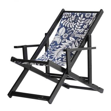 Imagem de Espreguiçadeira Preguiçosa Dobrável Black Cb-folhas Brancas