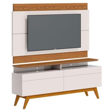 Imagem de Rack Bancada 2 Gavetas Com Nicho E Painel Para Tv Classic 1.4 Off White Freijó - Imcal