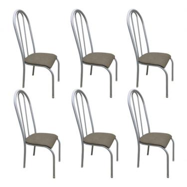 Imagem de Kit 6 Cadeira Sala Jantar Aço Tubolar Cozinha Corino Junco Bege