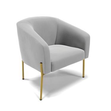 Imagem de Cadeira Sala De Jantar Pé De Ferro Dourado Stella Suede D03 - D'rossi Cor Cinza