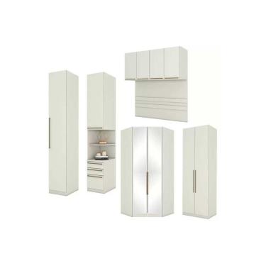 Imagem de Quarto Casal Modulado Seletto 6 Peças (1 Armário Aéreo + 3 Guarda Roupas + 2 Complementos) Qcm68 Areia - Henn