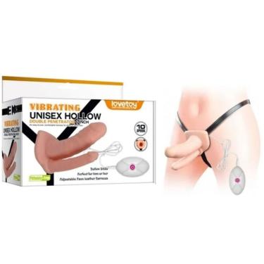 Imagem de Capa Peniana Vazada Dupla Com Vibração Na Glande 10 Velocidades - Bege