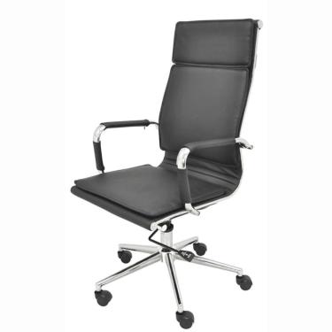 Imagem de Cadeira Giratória Alta Valência Soft Rivatti Revestida Poliuretano Preto Base Rodizio Nylon Preto