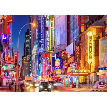 Imagem de Loccor Tecido de 6 x 3 m, pano de fundo da cidade de Nova York, noite, 42nd Street Theaters, luzes neon, Times Square, decoração de festa de rua de Nova York, adereços para fotos