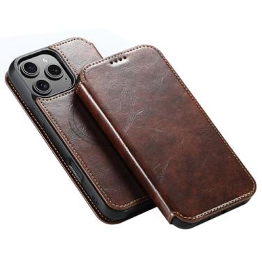 Imagem de FWYANZH Capa carteira para iPhone 16 Pro Max/16 Pro/16 Plus/16, capa de couro magnética sem fio com suporte para cartão, capa protetora à prova de choque, latão, 16 Plus