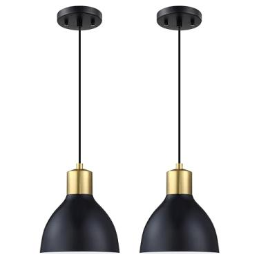 Imagem de Dolaimy House - Pacote Com 2 Luminárias Suspensas Industriais De 19 Cm Para Cozinha Interna, Pendentes Pretas Acabamento Em Bronze Escovado, Cúpula Metal Tipo Tambor Bar, Sala Jantar E Estar Sobre A