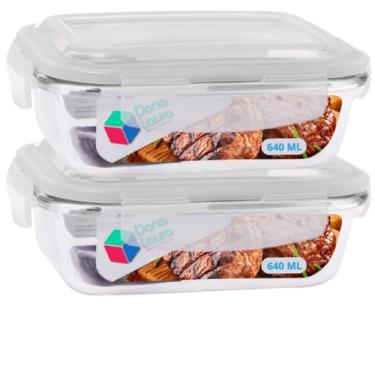 Imagem de Pote de Vidro Hermético 640ml com Tampa Kit 2 Unidades Livre de BPA Refeições Marmitas e Armazenamento