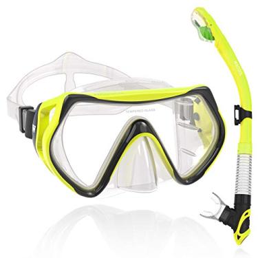 Imagem de WACOOL Conjunto De Mergulho Profissional Com Snorkel E Válvula Purga Vidro Antiembaçante Bocal Silicone Antirrespingo Para Homens Mulheres (Adultos, Amarelo)