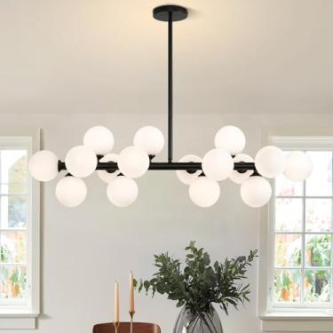 Imagem de KELUOLY Lustre Para Sala De Jantar Sobre A Mesa, Lustres Ilha Lineares Dourados Com 16 Lâmpadas, Luminária Pendente Teto, Modernos Sputnik Cúpula Vidro Branco Cozinha E Bar