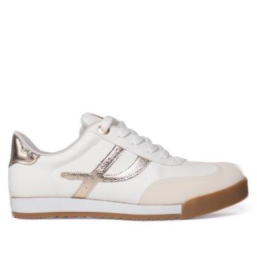Imagem de Tênis Feminino Via Marte Recortes Branco/Marfim/Dourado, Branco, Doura