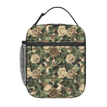 Imagem de ainori Lancheira camuflada reutilizável para crianças, meninas, meninos, mulheres e adultos, lancheira floral rosa isolada, bolsa térmica de poliéster para escola, piquenique, trabalho, viagem, praia