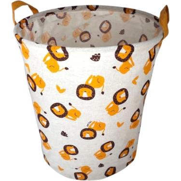 Imagem de Cesto Organizador Multiuso de Tecido Dobrável Infantil Estampa Bichinhos Roupa Suja Animais Brinquedos Pet (LEÃO)