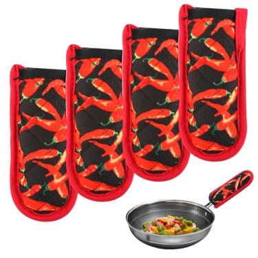 Imagem de 4 peças de alças de panela resistentes ao calor, capas de alças de frigideira de ferro fundido, laváveis à máquina, panelas e frigideiras, mangas de suporte para utensílios de cozinha e pastelaria