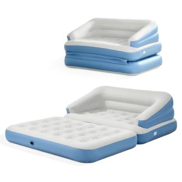 Imagem de TXZ outdoor Colchão de ar de tamanho completo para colchão inflável portátil e inflável, sofá-cama com parte superior flocada, sofá de ar duplo para acampamento de barraca (azul lago)