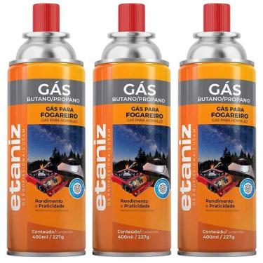 Imagem de Kit 3 Refil Gás Fogareiro 400ml 227g Butano Portátil Camping Churrasco