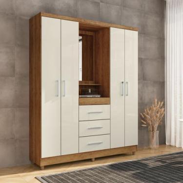 Imagem de Guarda Roupa com Espelho Capelinha 4 Portas e 3 Gavetas cor Cedro e Ar