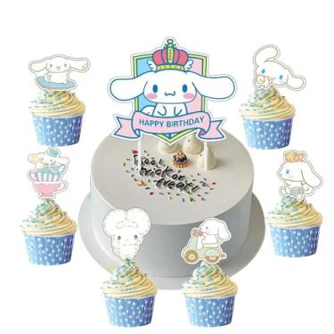 Imagem de 25pcs Cupcake Toppers with 1 Happy Birthday Cake Topper, Cute Anime Hello Pink Cat Themed Party Supplies, Perfect for Birthday Party Decorations (Style D)