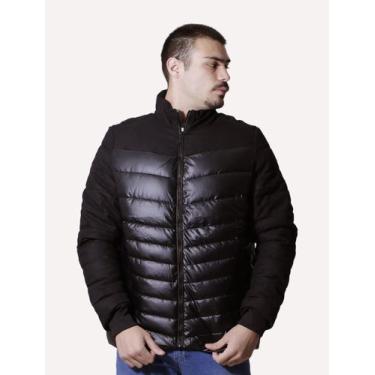 Imagem de Jaqueta Victory Eagle Masculina Metalizada Puffer Recorte Preta, XL/GG