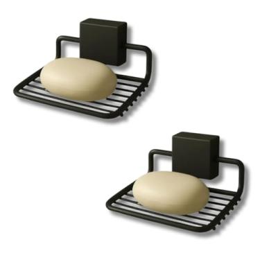 Imagem de Suporte de Sabonete para Parede, Kit 2 Unidades, Aço, para Box e Lavabo (Preta)